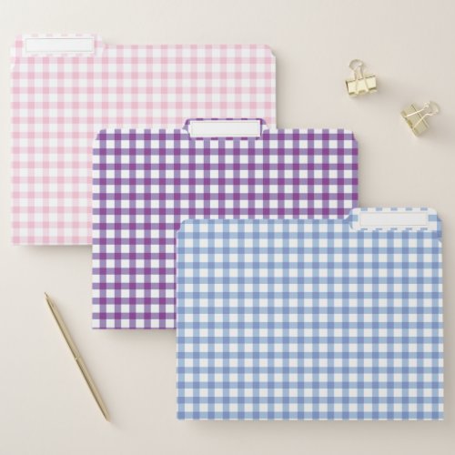 Pastel Pink Purple Blue Gingham Plaid Pattern File Folder