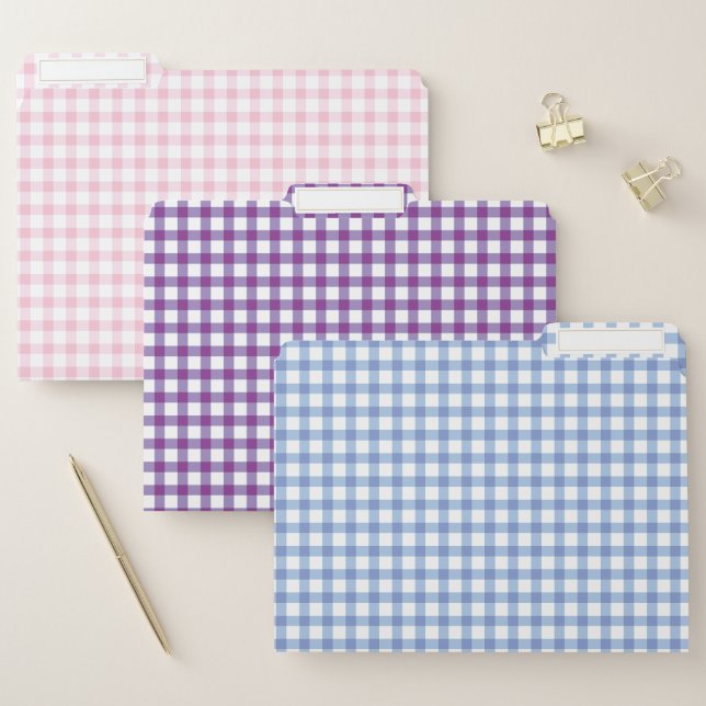 Pastel Pink Purple Blue Gingham Plaid Pattern File Folder (Set)