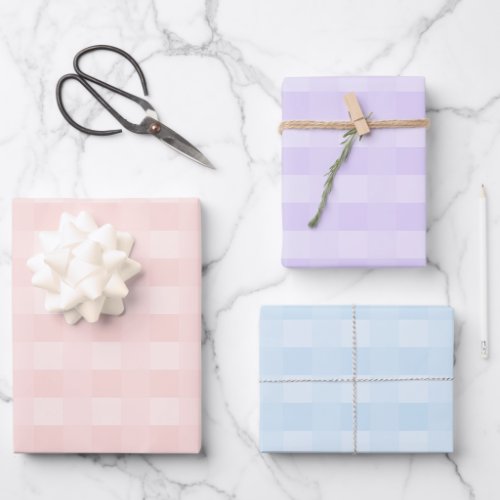 Pastel Pink Purple Blue Gingham Plaid Pattern Wrapping Paper Sheets