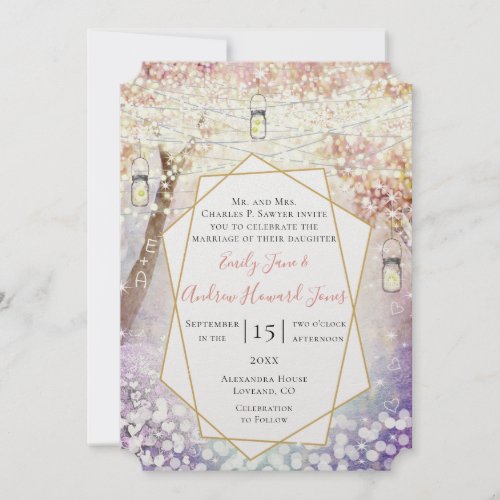 Pastel Pink Purple Blue Green Fairy Tale Wedding Invitation