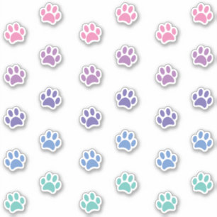 Pastel Pink Purple Blue Teal Paw Print Tracks Sticker