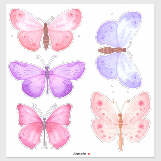 Pastel Pink Purple Butterflies Sticker (Sheet)