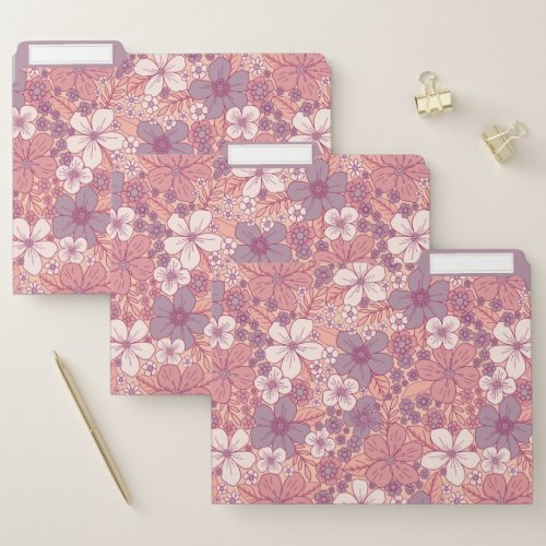 Pastel Pink  Purple Floral File Folder