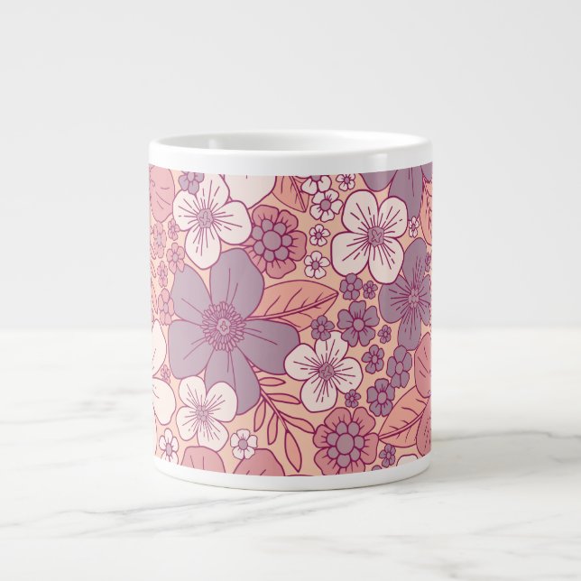 Pastel Pink & Purple Floral Giant Coffee Mug (Front)