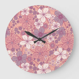 Pastel Pink & Purple Floral Large Clock