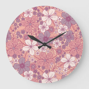 Pastel Pink & Purple Floral Large Clock