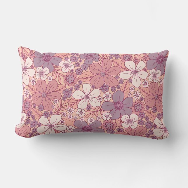 Pastel Pink & Purple Floral Lumbar Pillow (Front)