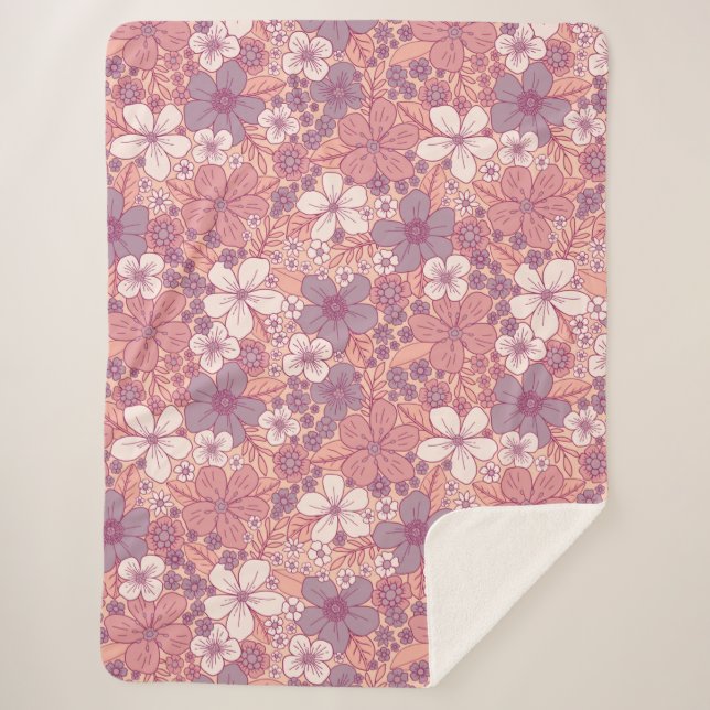 Pastel Pink & Purple Floral Sherpa Blanket (Front)