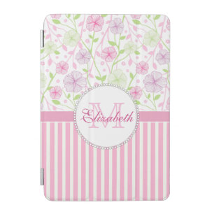 Pastel pink, purple, flowers, pink & white stripes iPad mini cover