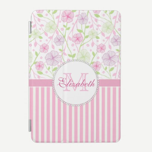 Pastel pink, purple, flowers, pink & white stripes iPad mini cover