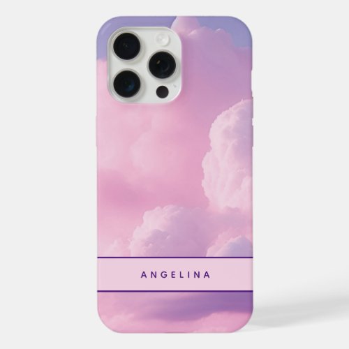 Pastel Pink Purple Fluffy Clouds Dreamy Monogram iPhone 15 Pro Max Case