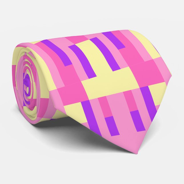 Pastel Pink Purple Geometric Pixel Block pattern Neck Tie (Rolled)