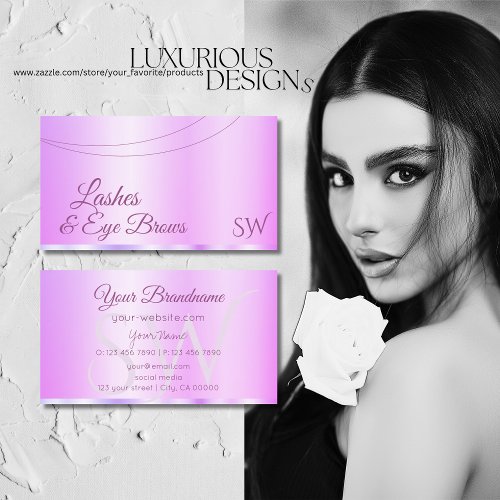 Pastel Pink Purple Glamorous with Initials Elegant Business Card