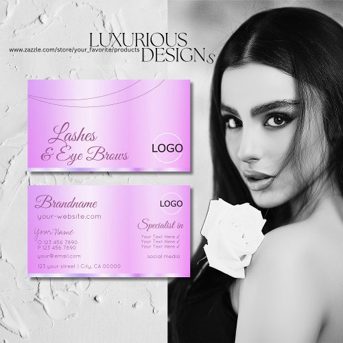 Pastel Pink Purple Glamorous with Logo Elegant Business Card