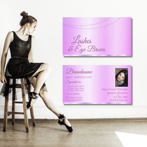 Pastel Pink Purple Glamorous with Photo Elegant Business Card