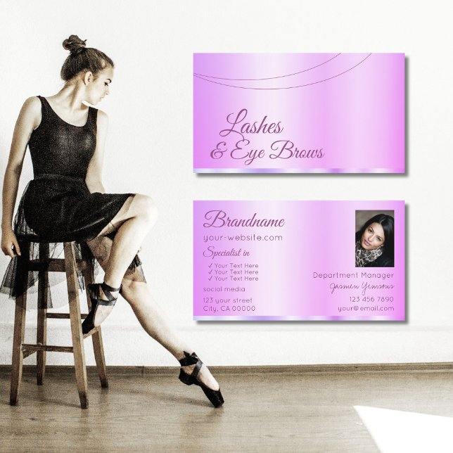 Pastel Pink Purple Glamorous with Photo Elegant Business Card (Creator Uploaded)