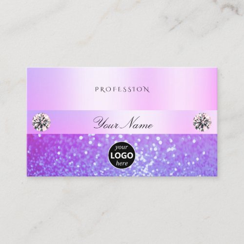 Pastel Pink Purple Glitter Jewels and Logo Glamour Business Card