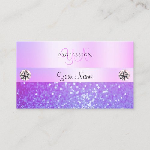 Pastel Pink Purple Glitter Jewels Monogram Glamour Business Card
