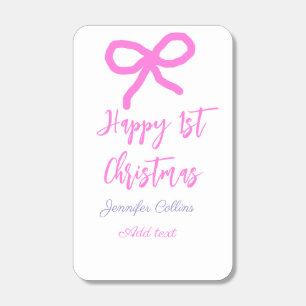 Pastel pink purple happy 1st Christmas bow name da Matchboxes