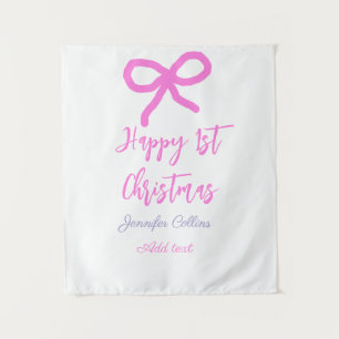 Pastel pink purple happy 1st Christmas bow name da Tapestry