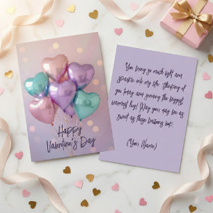 Pastel Pink Purple Heart Balloons Valentine's Day Holiday Card