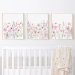 Pastel Pink Purple Meadow Wildflowers Nursery Wall Art Sets<br><div class="desc">This sweet print set features my hand painted watercolor wildflowers in shades of pink,  purple and blues.</div>