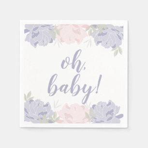 Pastel Pink & Purple Peonies Baby Shower Napkins