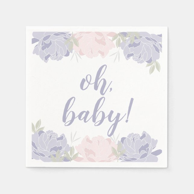 Pastel Pink & Purple Peonies Baby Shower Napkins (Front)
