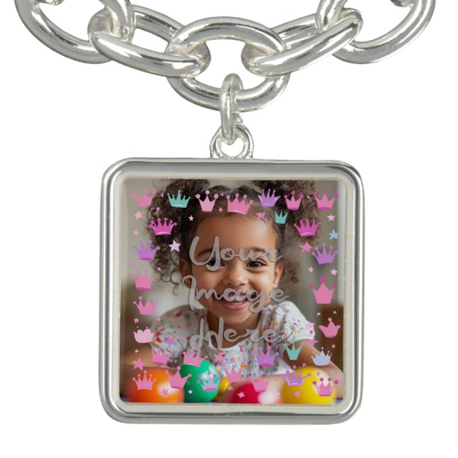 Pastel Pink Purple Princess Crown Photo Border Bracelet (Design)