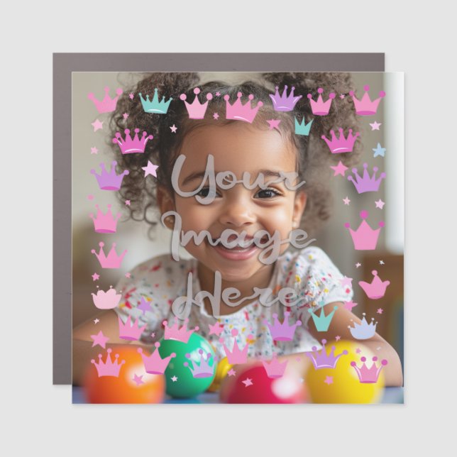 Pastel Pink Purple Princess Crown Photo Border Car Magnet (Front)