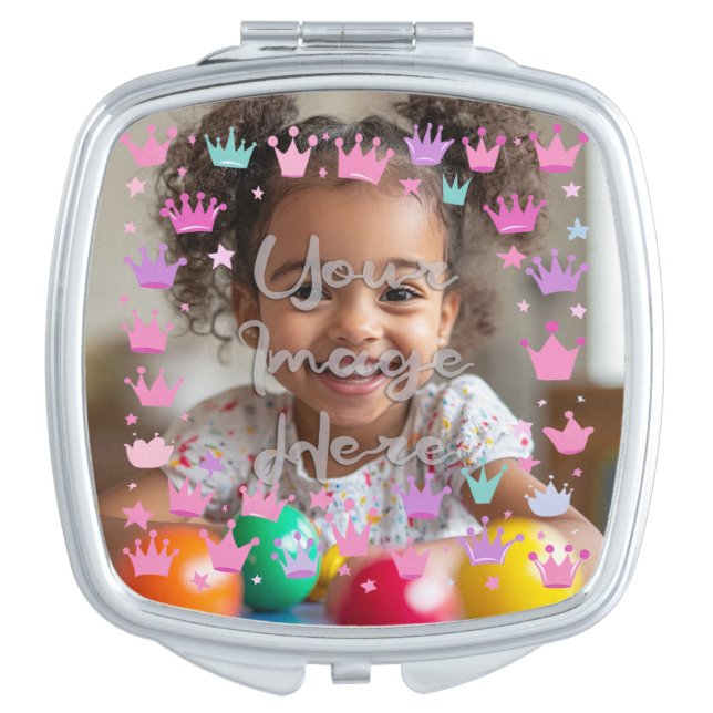 Pastel Pink Purple Princess Crown Photo Border Compact Mirror (Front)
