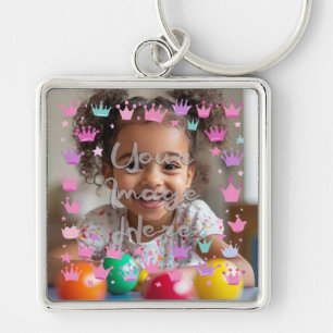 Pastel Pink Purple Princess Crown Photo Border Keychain