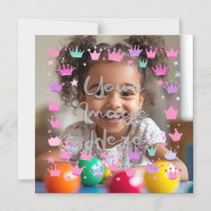 Pastel Pink Purple Princess Crown Photo Border Magnetic Invitation