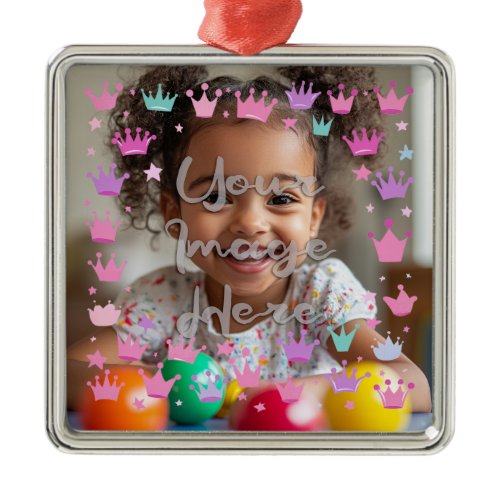 Pastel Pink Purple Princess Crown Photo Border Metal Ornament