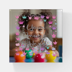 Pastel Pink Purple Princess Crown Photo Border Paperweight