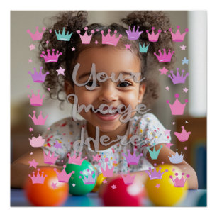 Pastel Pink Purple Princess Crown Photo Border Poster