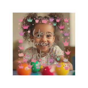 Pastel Pink Purple Princess Crown Photo Border Wood Wall Art
