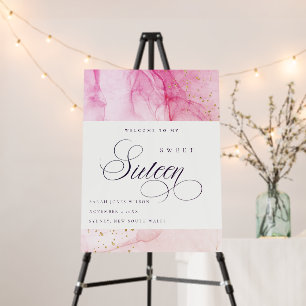 Pastel Pink Purple Sweet 16 Birthday Welcome Foam Board