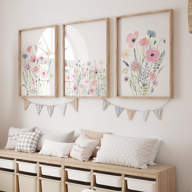 Pastel Pink Purple Wildflowers Nursery Wall Art Sets (Creator Uploaded)