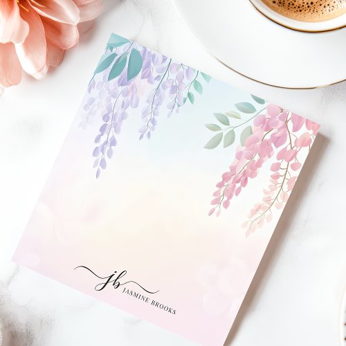 Custom Branding Supplies 13 Pastel Pink Purple Wisteria Flowers Personalized Notepad