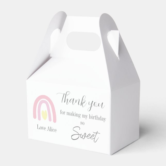 Pastel pink rainbow 1st Birthday Thank you  Favor Boxes (Front Side)