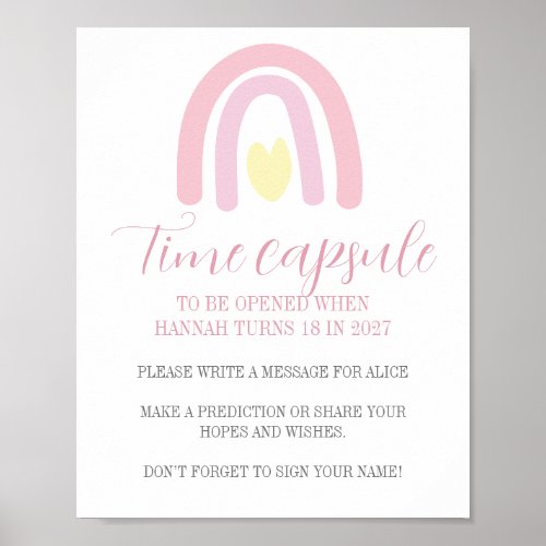 Pastel pink rainbow 1st Birthday Time Capsule Poster