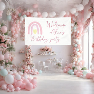Pastel pink rainbow Baby Girl 1st Birthday Party Banner