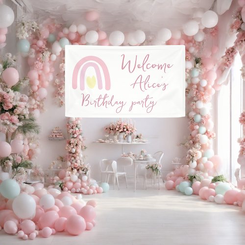 Pastel pink rainbow Baby Girl 1st Birthday Party  Banner