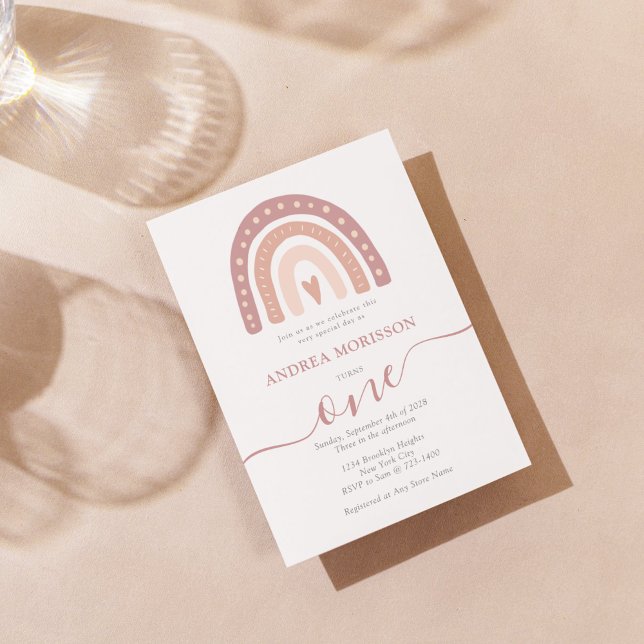 Pastel Pink Rainbow Boho First Birthday Girl Invitation (Creator Uploaded)