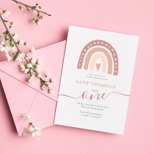 Pastel Pink Rainbow Boho Virtual First Birthday Invitation