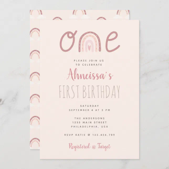 Pastel Pink Rainbow Clouds First Birthday Invitation Zazzle