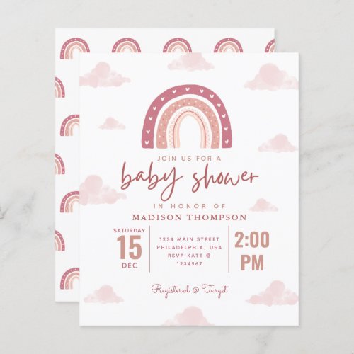 Pastel Pink Rainbow Clouds Girl Baby Shower Invita