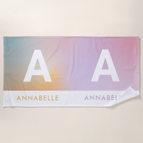 Pastel pink rainbow girly monogram simple beach towel