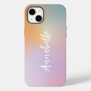 Pastel pink rainbow girly monogram simple iPhone 14 plus case